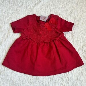 Tahari Red Dress with Lace and Ribbon Accents